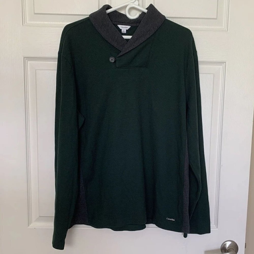 Calvin Klein Gray Men's XL Button V-Neck Pullover Cotton Sweater Hunter Green
